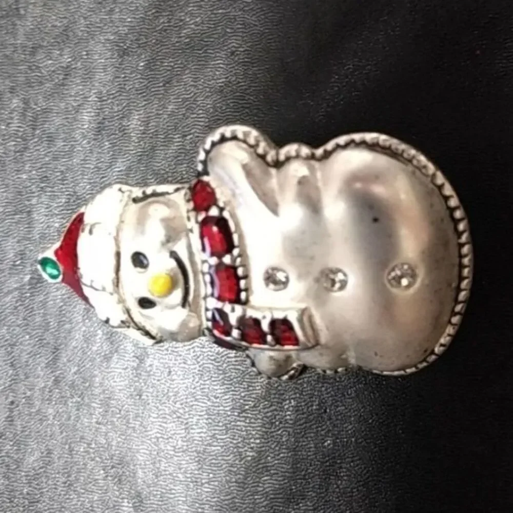Silver tone vintage snowman brooch